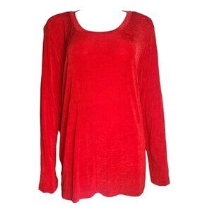 SLINKY BRAND Solid All Red Long Sleeve Pullover Top Womens Plus Size 1X